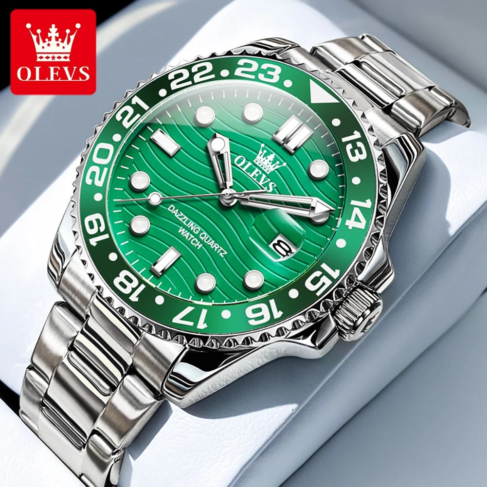 OLEVS 3610 Men Watch Stainless Steel Waterproof Rotating Dial Date Quartz