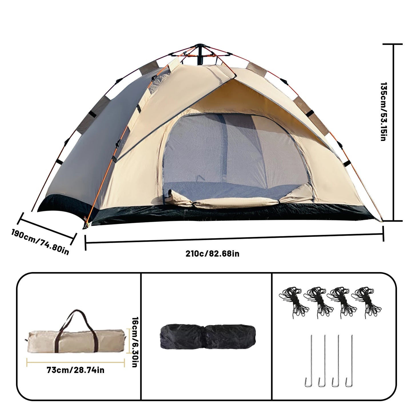 Pakicetus 2-4 Person Windproof Camping Tent Easy Setup Lightweight Family Carpa