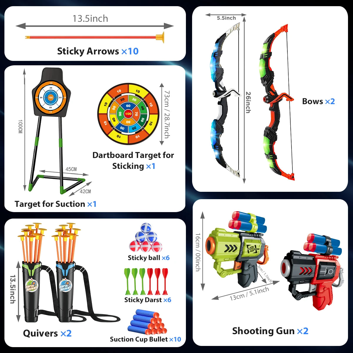 Light up your playtime with the VATOS 2X Bow Arrow Toy Set, a safe, action-packed archery game for creative indoor and outdoor fun.