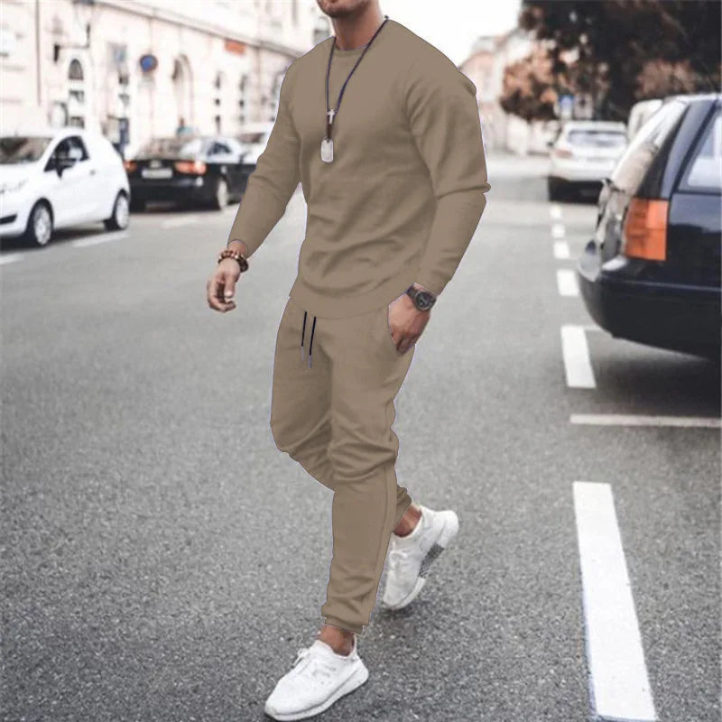 NONECN Men Running Tracksuit Set Sweatshirt Sweatpants Winter Warm