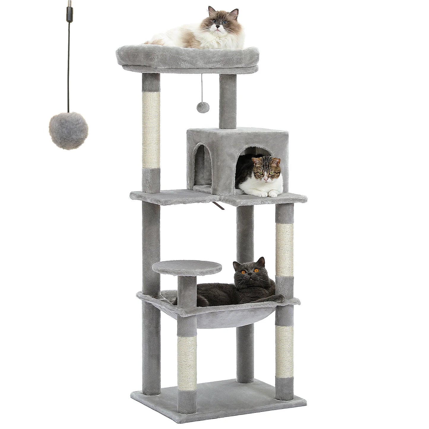 Elevate your indoor cat's playtime with PAWZ Road's sturdy 5-Level cat tree, expertly designed to support large cats, encourage climbing, provide safe lounging perches, and fit stylishly into your living space.