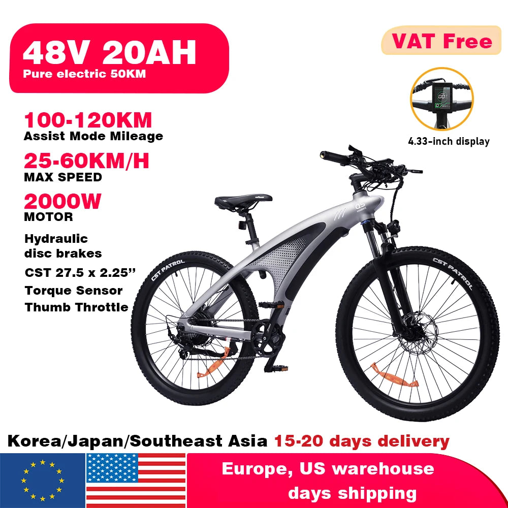 HX Q5 Ebikes 2000W Adults Electric Bike Bicycle 2000W 48V 20AH 27.5 Inch Off-Road Tire Electric E Bikes Mountain Ebike