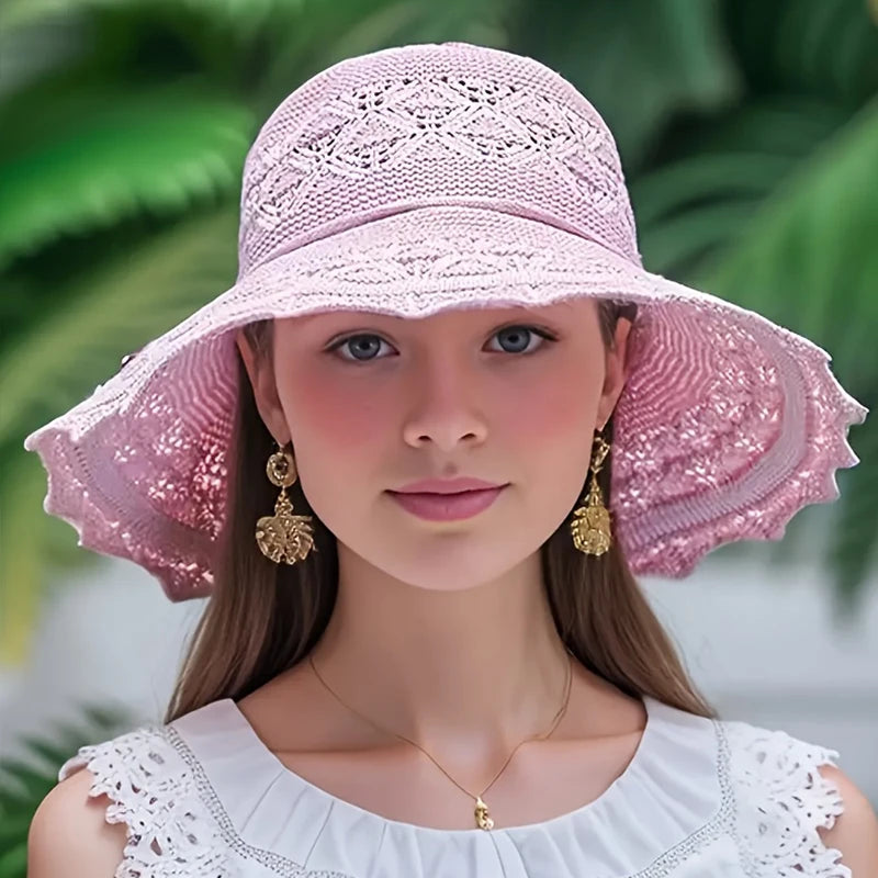 Korean-style new summer straw hat, sun protection hat, wavy beach hat for women