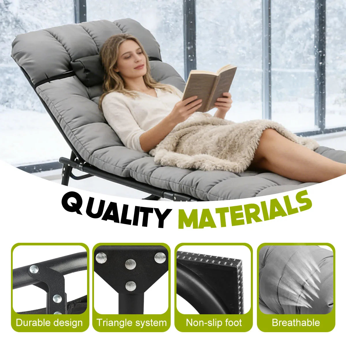 Folding Adjustable Camping Lounge Chair with Cushion for Beach and Pool