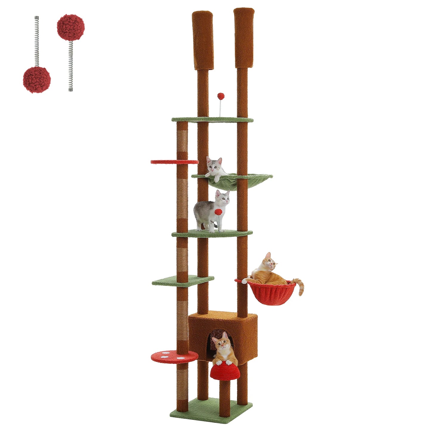 PAWZ Road Height Adjustable Wooden Cat Tree With Large Hammock And Sisal Posts