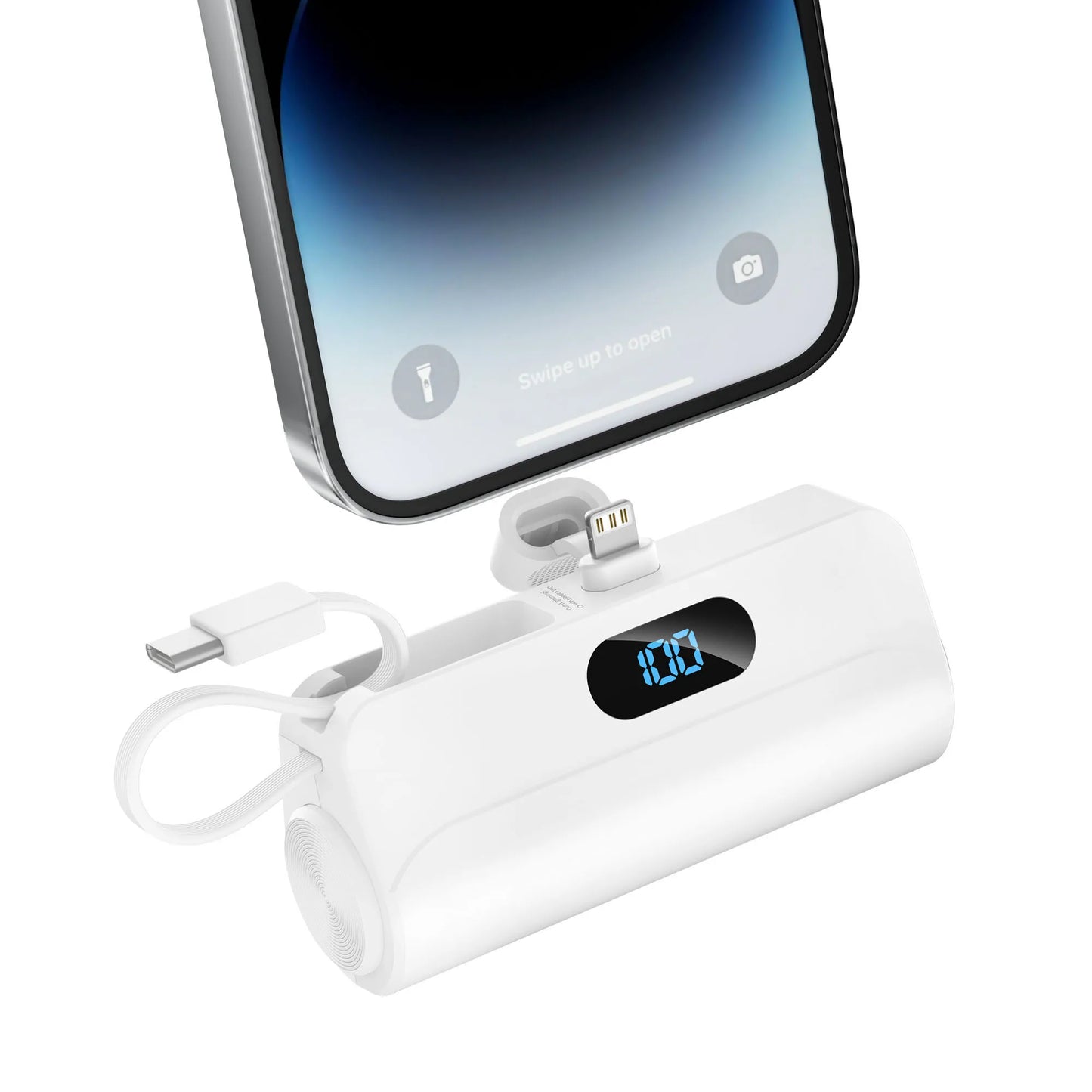 5000mAh Mini Portable Charger with Built-in Lightning port&Type-C Cable, Foldable Stand, LED Digital Display