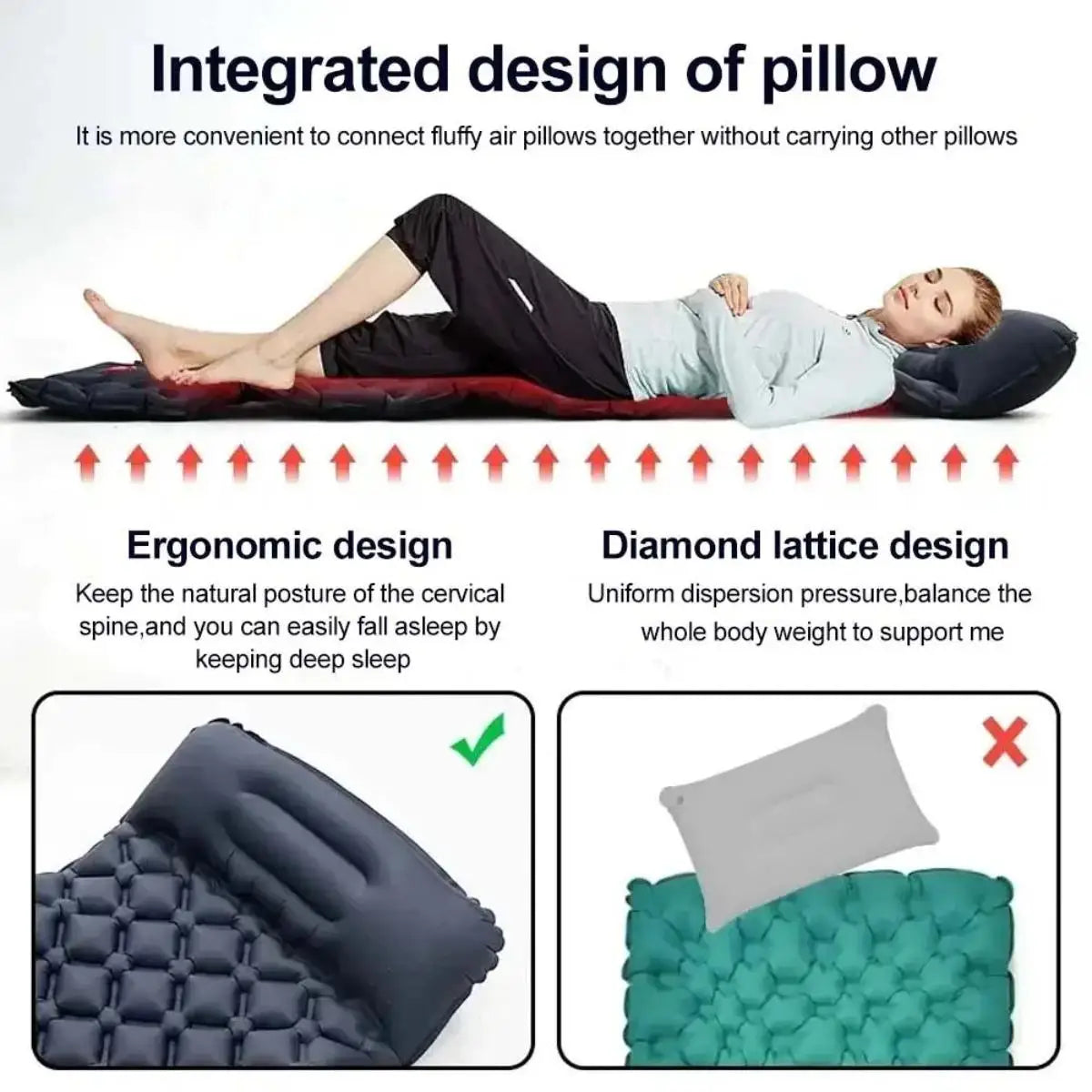 Single & Double Inflatable Air Mattress, Foldable Camping Sleeping Pad with Pillow, Moisture-proof, Waterproof & Lightweight Outdoor Sleeping Mat, Perfect for Camping, Travel and Hiking