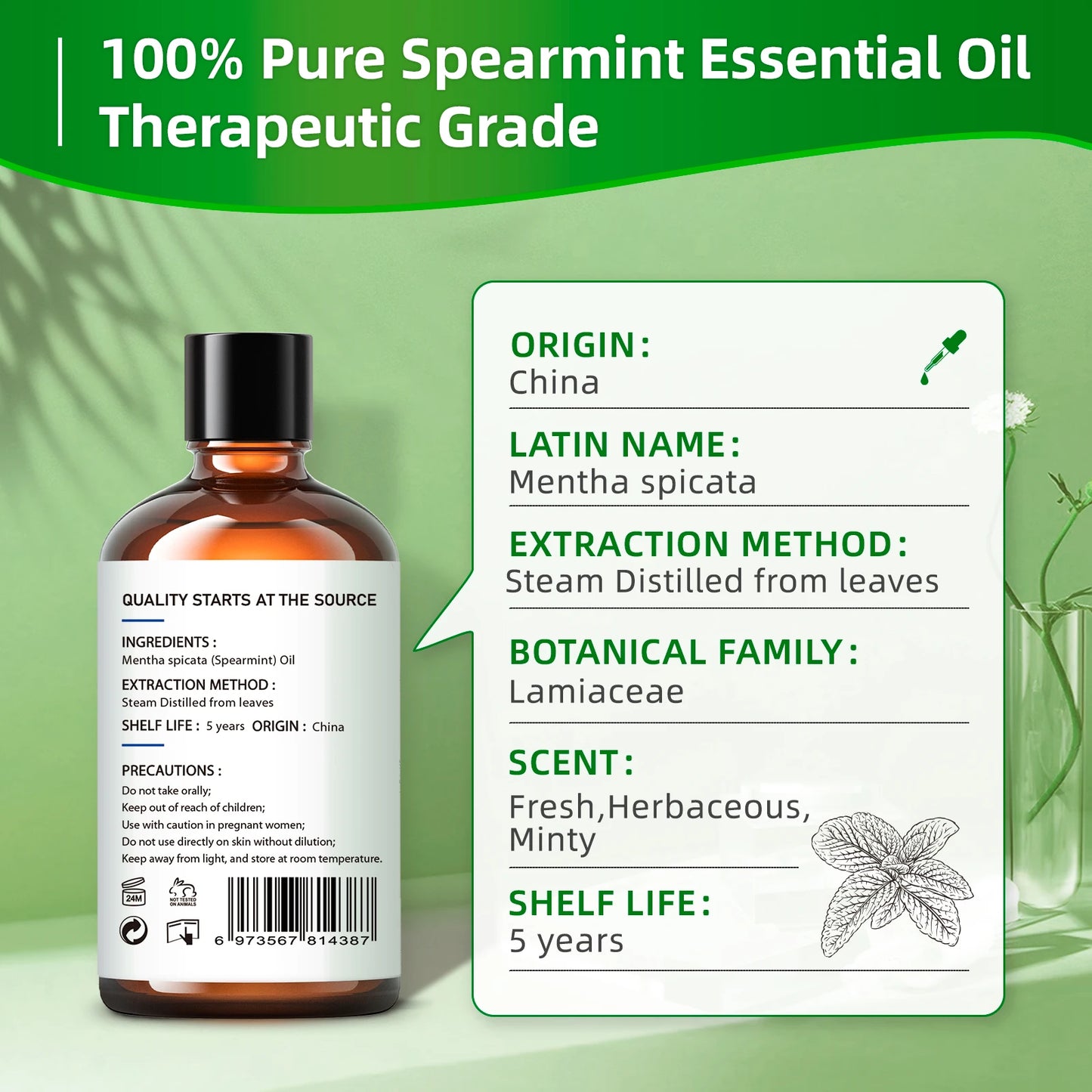 Experience a luxurious, versatile aroma that enhances your diffuser routines, spa at home, and massage sessions with HIQILI Spearmint Vanilla Rose Cinnamon Lemon Essential Oil.