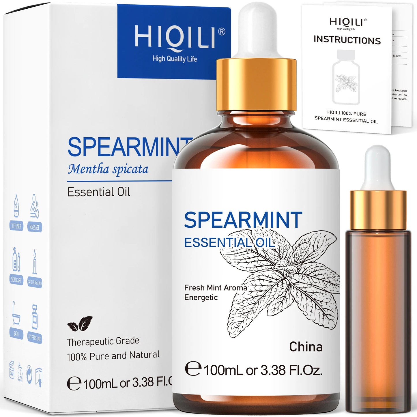 Experience a luxurious, versatile aroma that enhances your diffuser routines, spa at home, and massage sessions with HIQILI Spearmint Vanilla Rose Cinnamon Lemon Essential Oil.