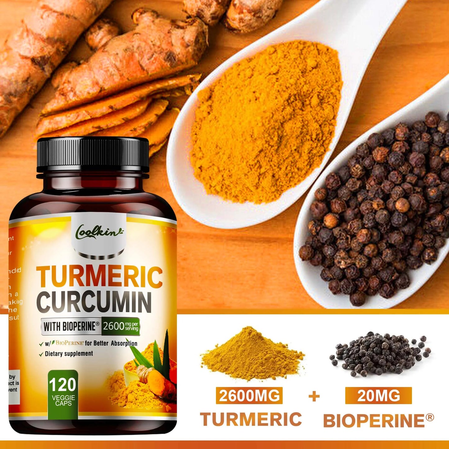 Elevate your wellness with Coolkin Turmeric Curcumin, a highly absorbable formula designed to support your joints and digestion.