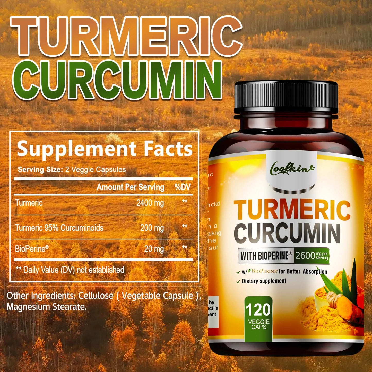 Elevate your wellness with Coolkin Turmeric Curcumin, a highly absorbable formula designed to support your joints and digestion.