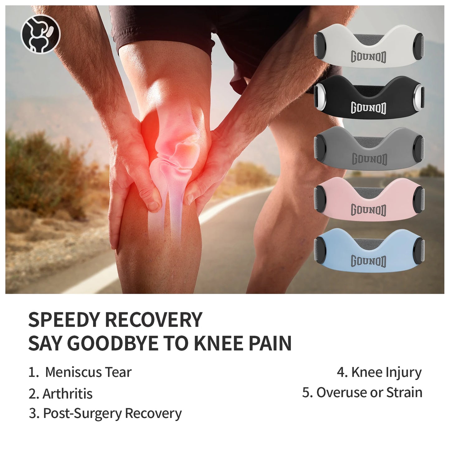GOUNOD Silicone Patellar Tendon Knee Support Strap Pain Relief
