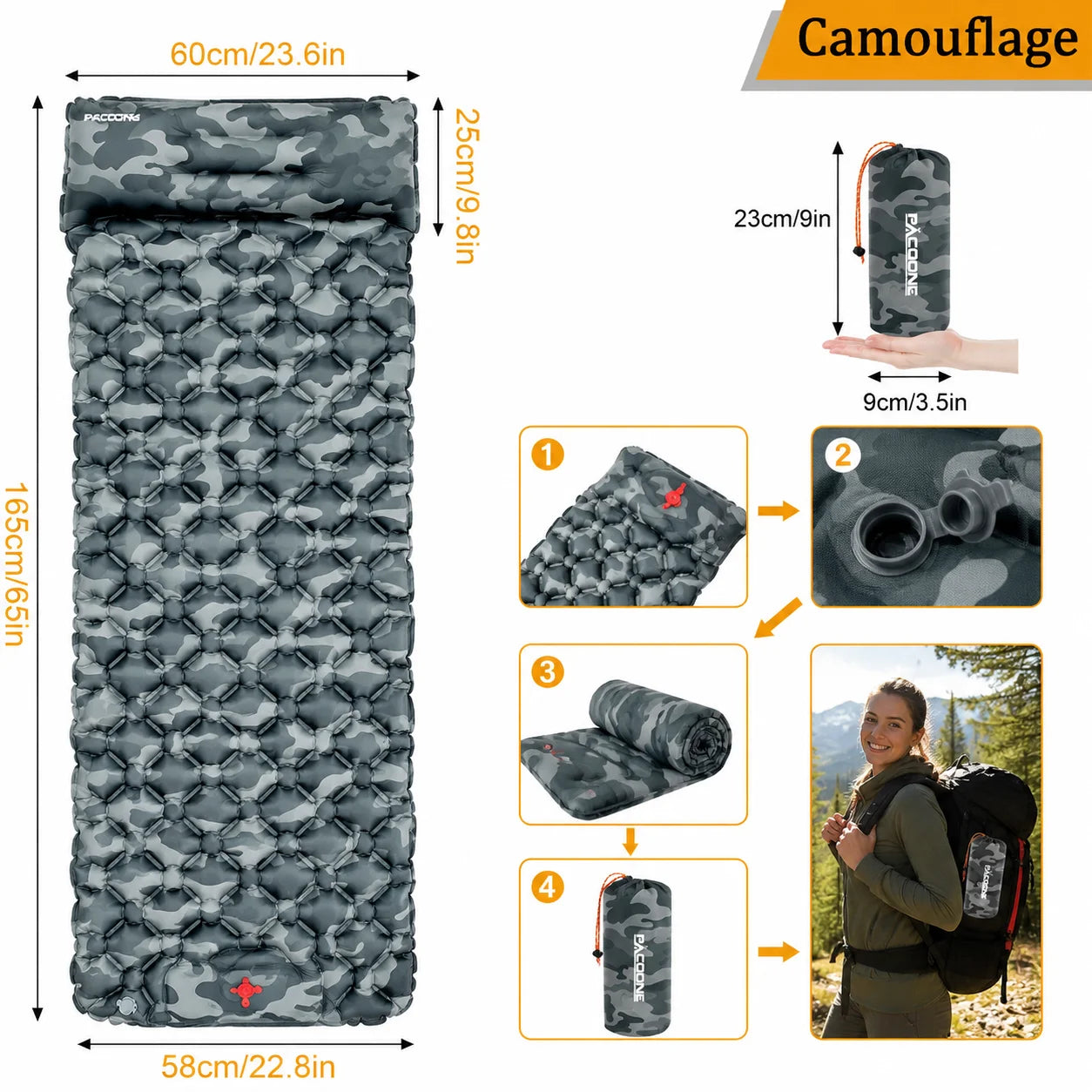 Single & Double Inflatable Air Mattress, Foldable Camping Sleeping Pad with Pillow, Moisture-proof, Waterproof & Lightweight Outdoor Sleeping Mat, Perfect for Camping, Travel and Hiking