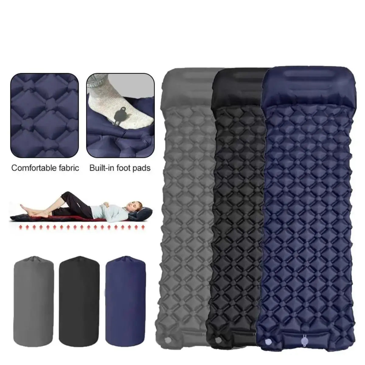 Single & Double Inflatable Air Mattress, Foldable Camping Sleeping Pad with Pillow, Moisture-proof, Waterproof & Lightweight Outdoor Sleeping Mat, Perfect for Camping, Travel and Hiking