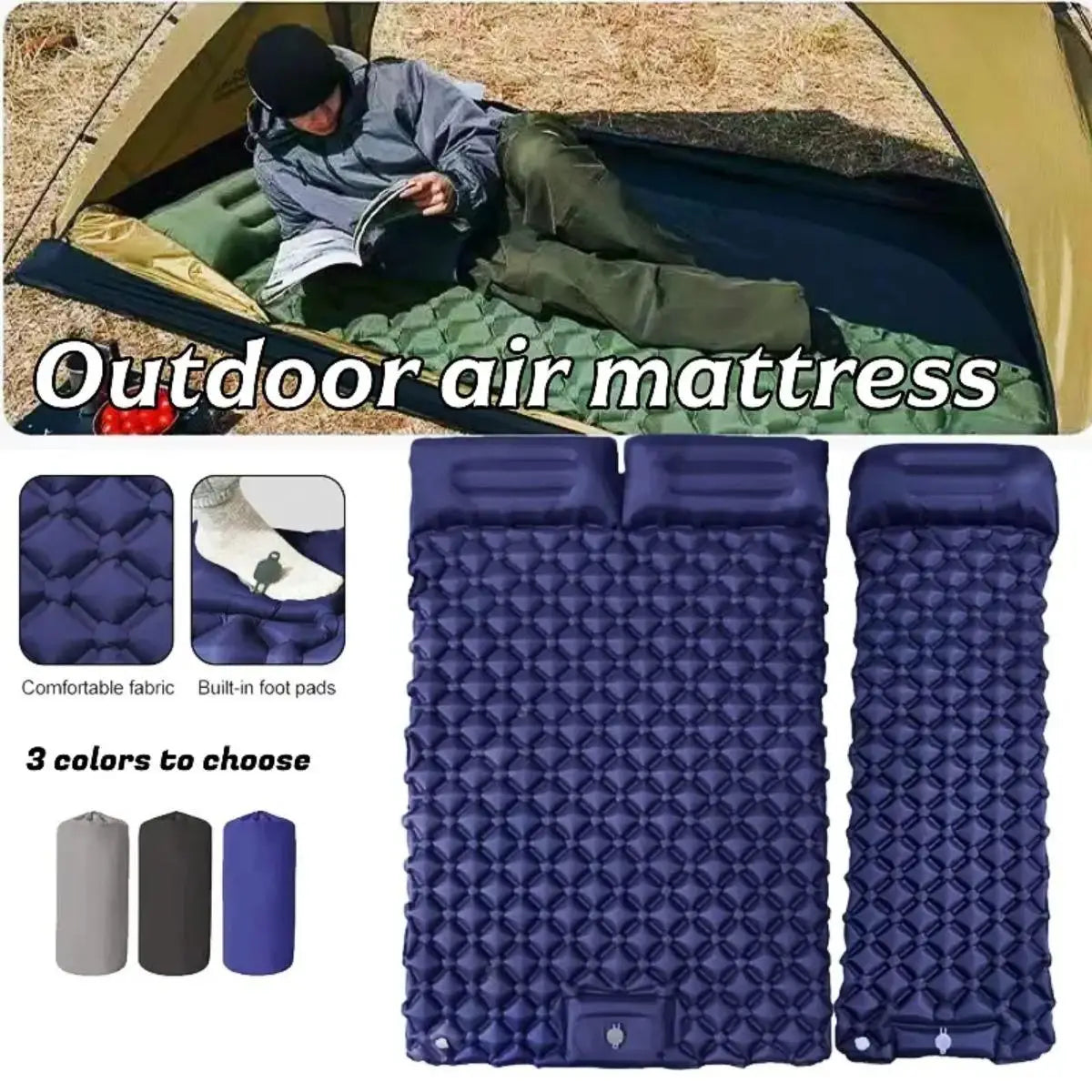 Single & Double Inflatable Air Mattress, Foldable Camping Sleeping Pad with Pillow, Moisture-proof, Waterproof & Lightweight Outdoor Sleeping Mat, Perfect for Camping, Travel and Hiking