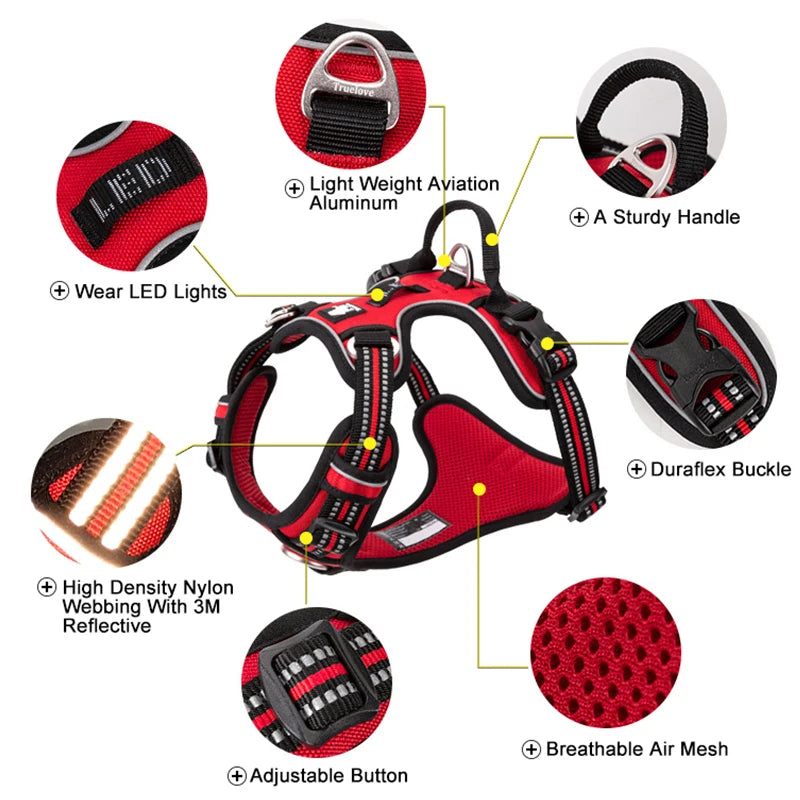 TrueLove CN Reflective Nylon Dog Harness No Pull Adjustable Vehicle Harness