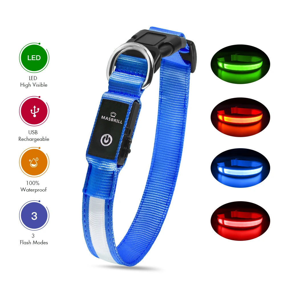 Light up every walk with the MASBRILL Luminous Dog Collar, a waterproof safety collar that keeps your dog highly visible and securely reassured in low light.