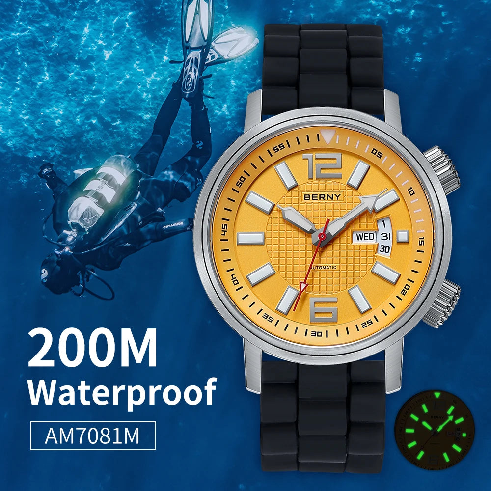 You’ll experience performance and timeless style with the BERNY 20ATM Diver Automatic Mechanical Watch, built to perform wherever you go.