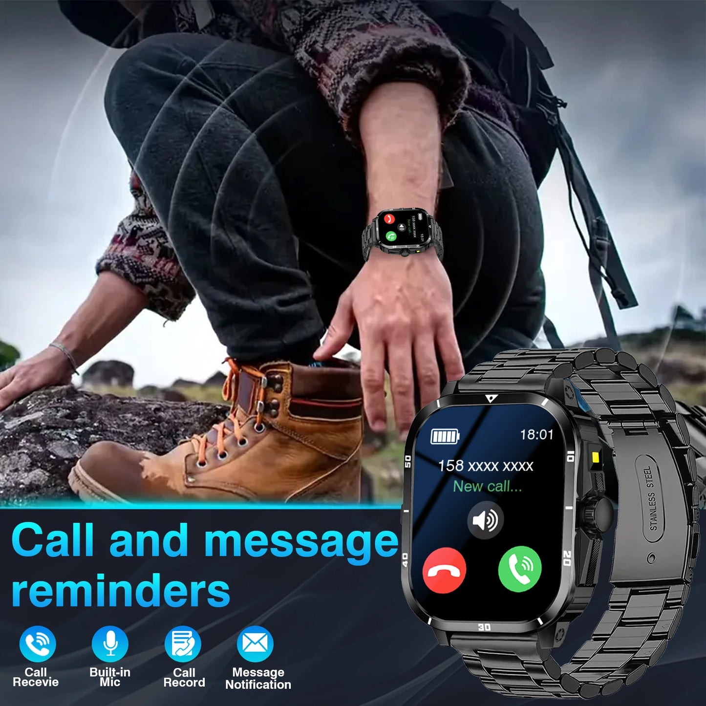 Smart Watch with Incoming Call, Dial Pad, Call History, Message Alerts, Step/Calorie Tracking, Weather Display