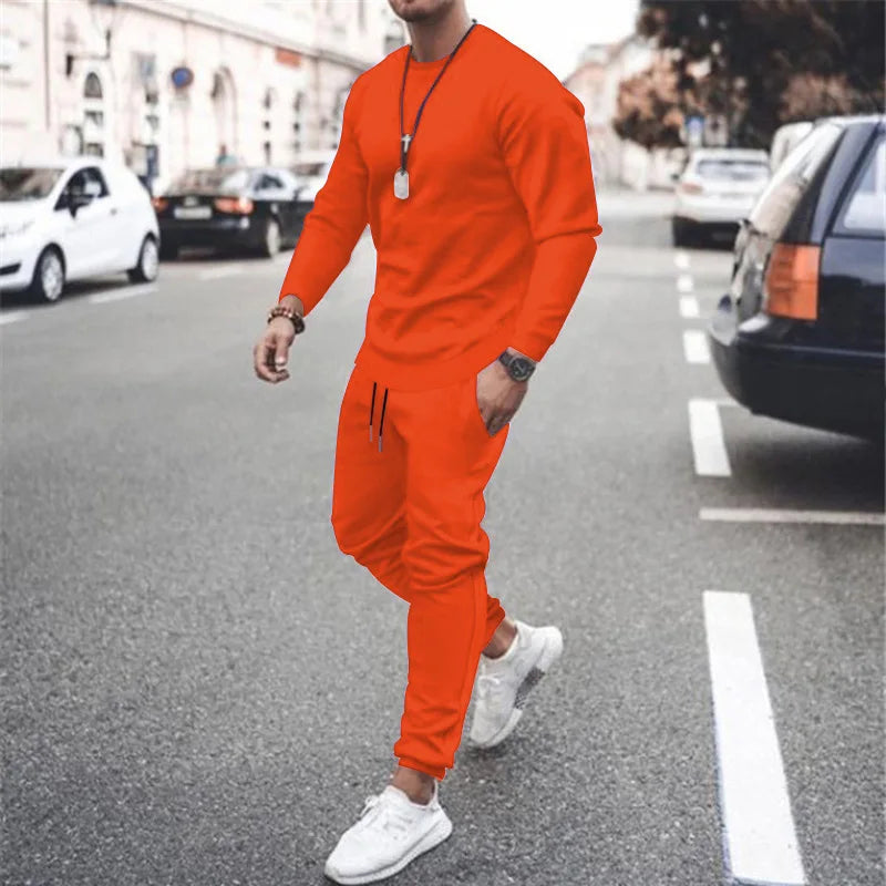 NONECN Men Running Tracksuit Set Sweatshirt Sweatpants Winter Warm