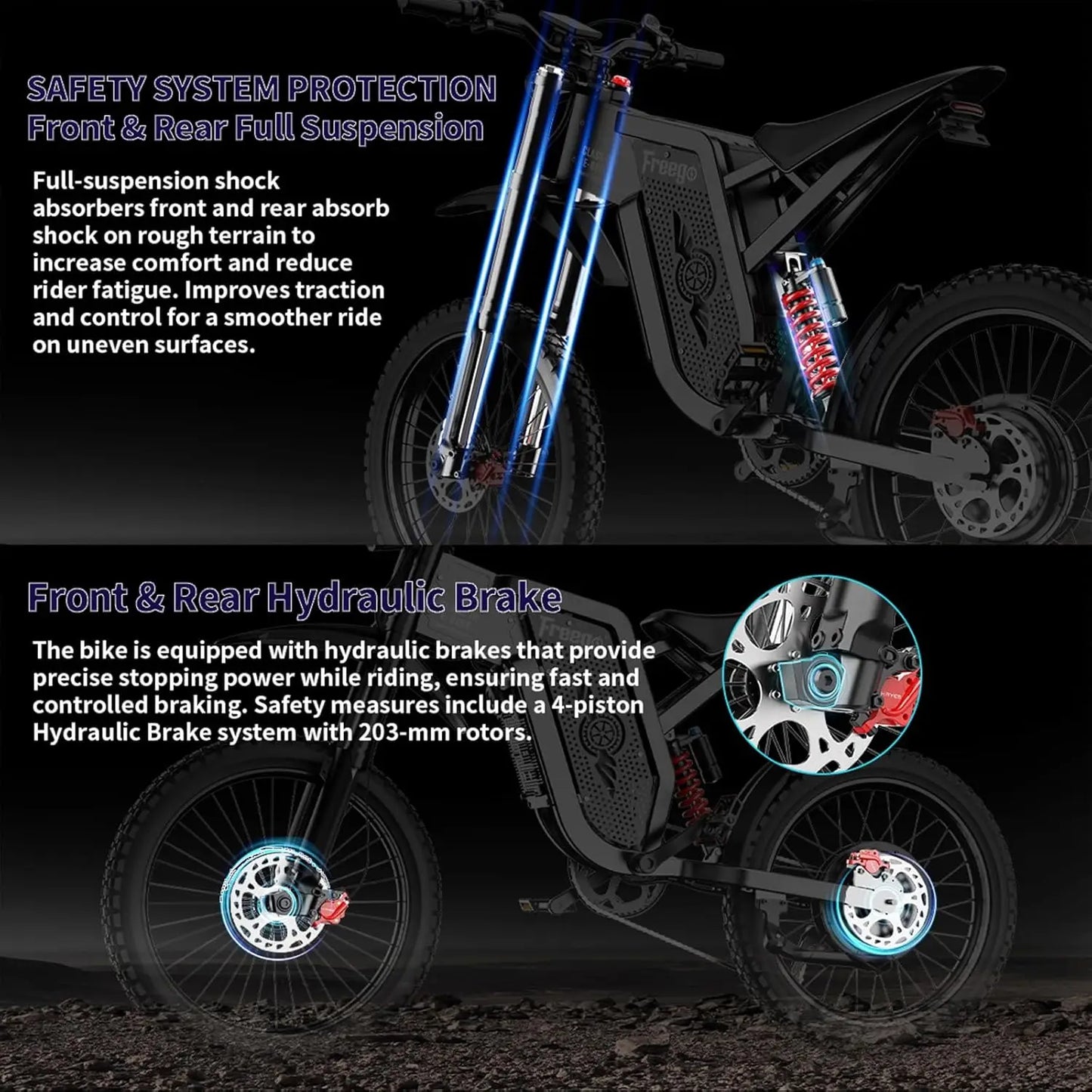 Freego X2 Electric Dirt Bike 6000W Motor 60V 30Ah Removable Battery Max 50Mph E-Bike 19" x2" Tire Electric Motorcycle for Adults