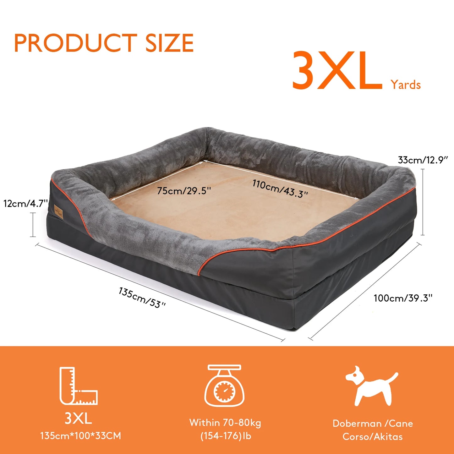 BINGOPAW Large Dog Bed With Warm Fleece Removable Cover Anti Allergy Waterproof