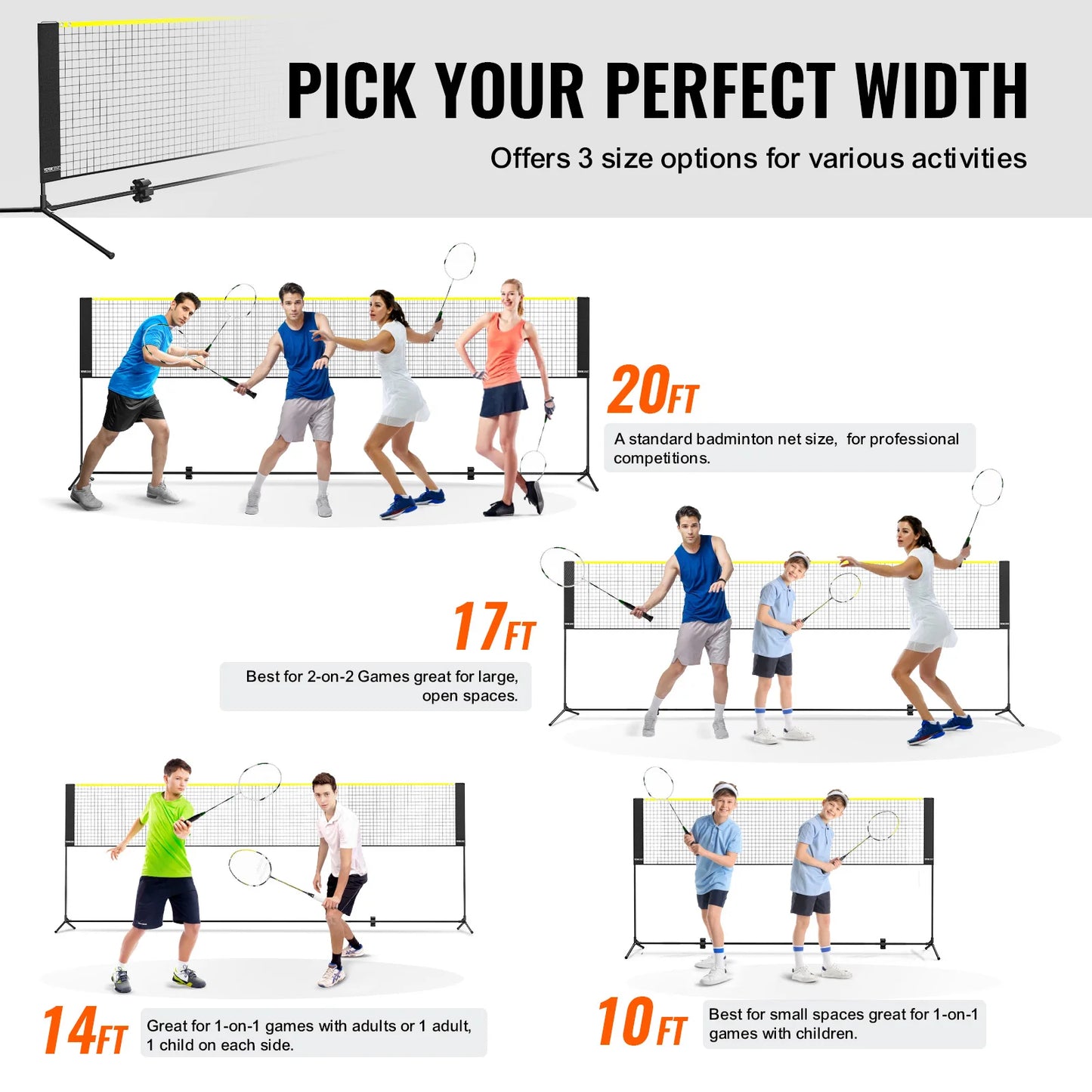 SucceBuy 10 17Ft Adjustable Net Portable Badminton Volleyball Pickleball Tennis