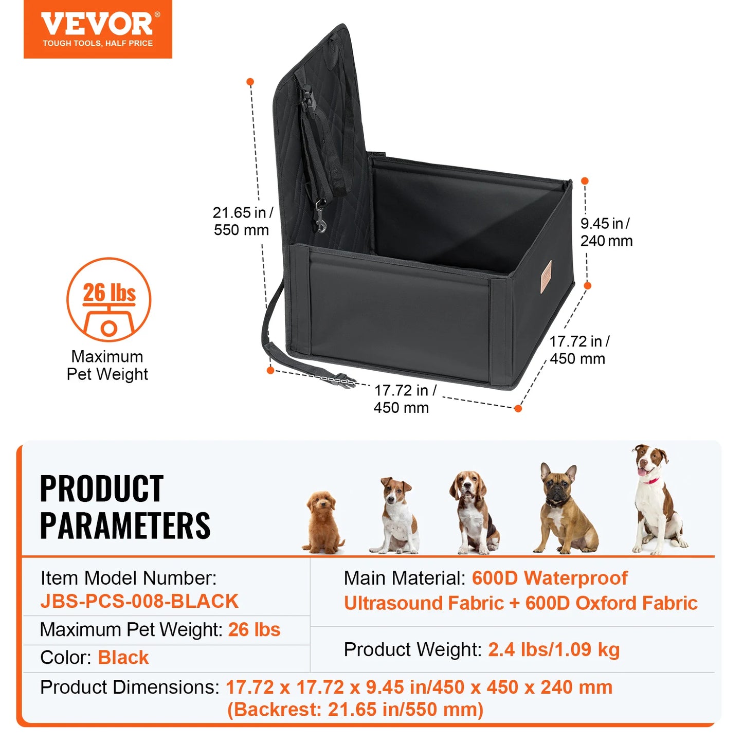 SucceBuy Waterproof Dog Car Seat Booster For Medium To Large Dogs