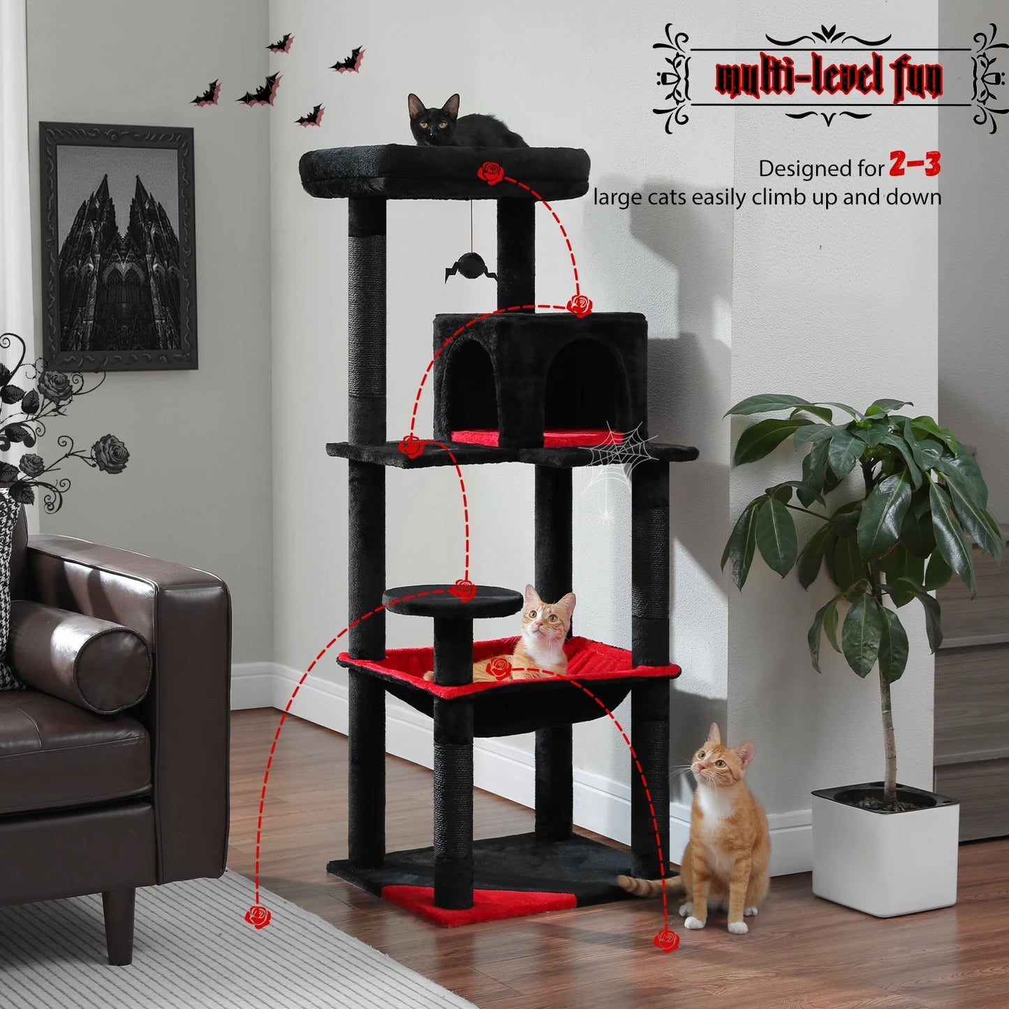 Elevate your indoor cat's playtime with PAWZ Road's sturdy 5-Level cat tree, expertly designed to support large cats, encourage climbing, provide safe lounging perches, and fit stylishly into your living space.
