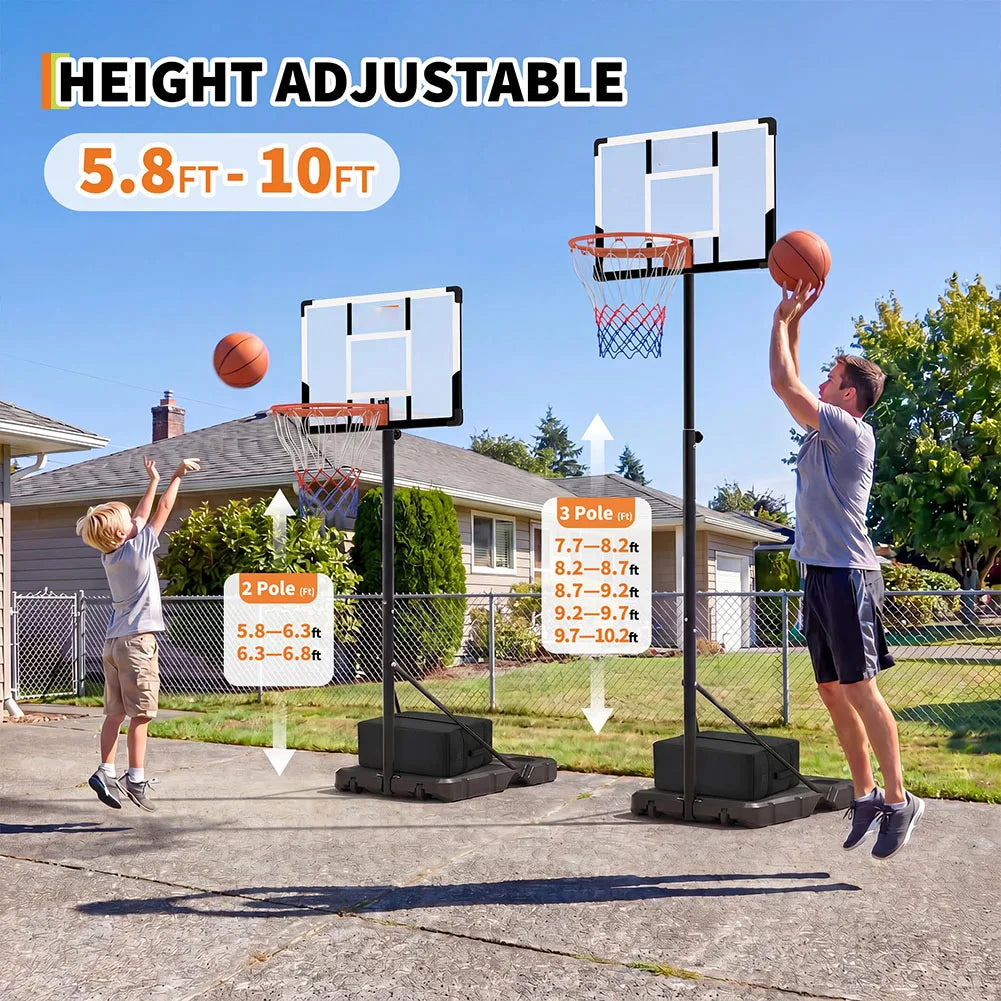 Portable Adjustable Basketball Hoop with Fillable Base and Wheels for Outdoor Play