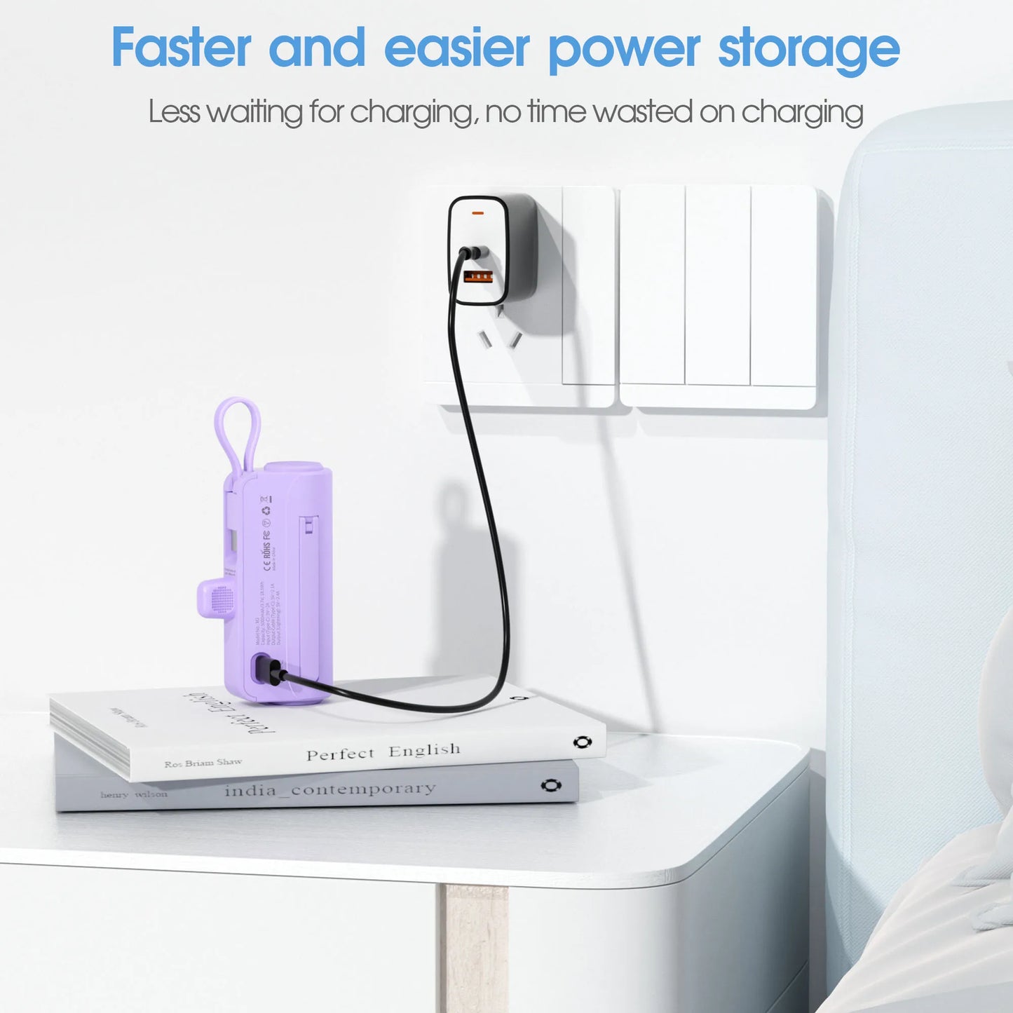 5000mAh Mini Portable Charger with Built-in Lightning port&Type-C Cable, Foldable Stand, LED Digital Display