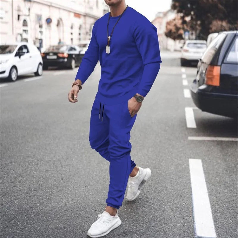 NONECN Men Running Tracksuit Set Sweatshirt Sweatpants Winter Warm