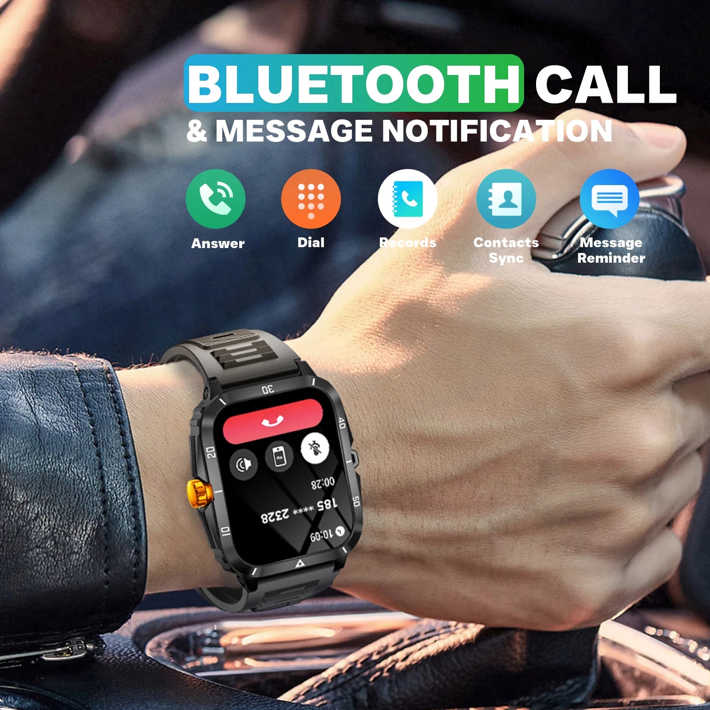 EIGIIS KT71 Smartwatch 3ATM Waterproof 1.96 Inch IPS Screen Heart Rate Bluetooth