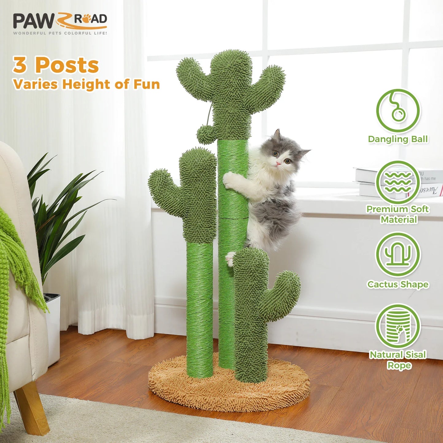 From PAWZ Road, this cactus cat scratching post offers your indoor cat a stylish, sturdy outlet for claws, exploration, and everyday fun that lasts.