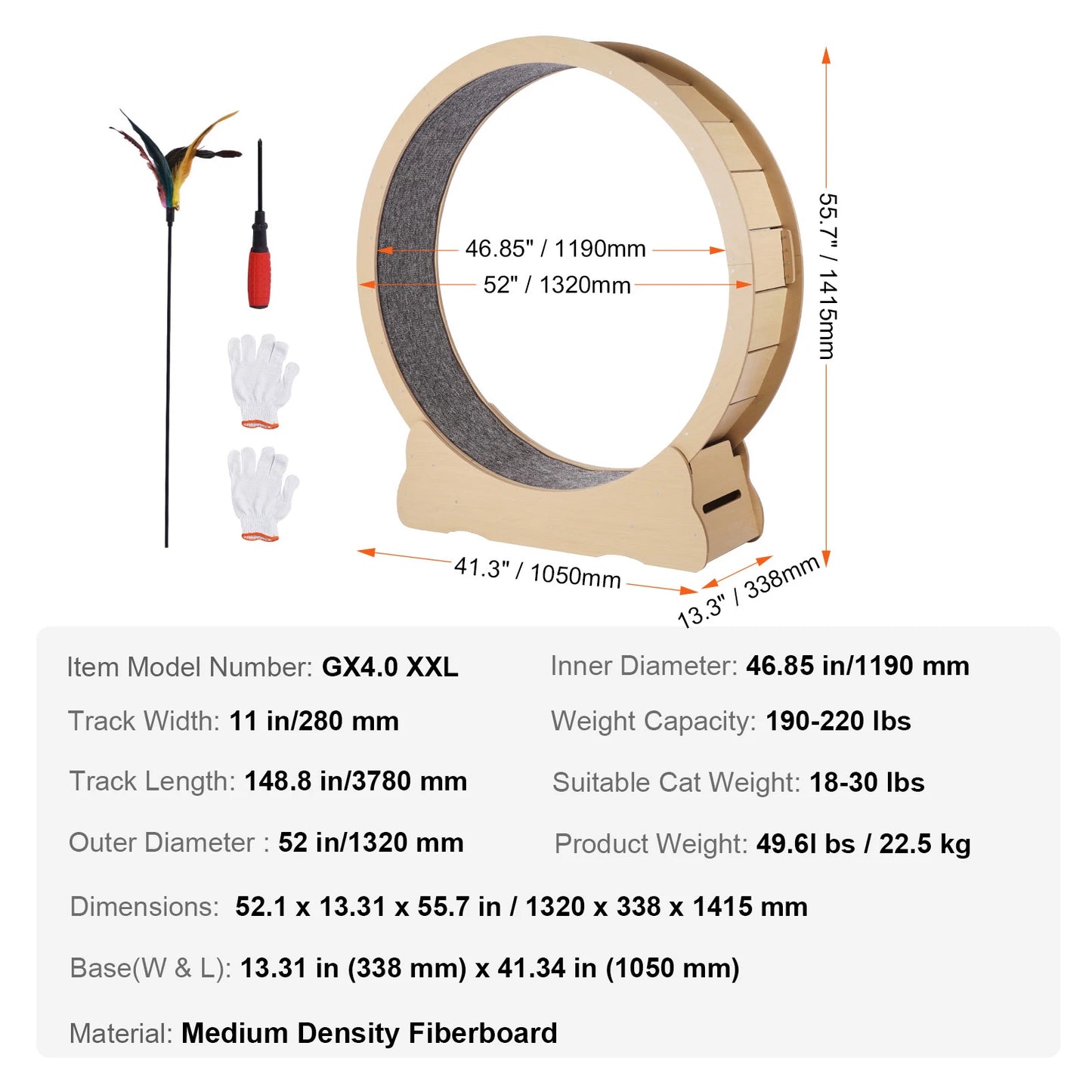 Give your indoor cat a fun, safe cardio workout with this sturdy wooden exercise wheel designed for daily use.
