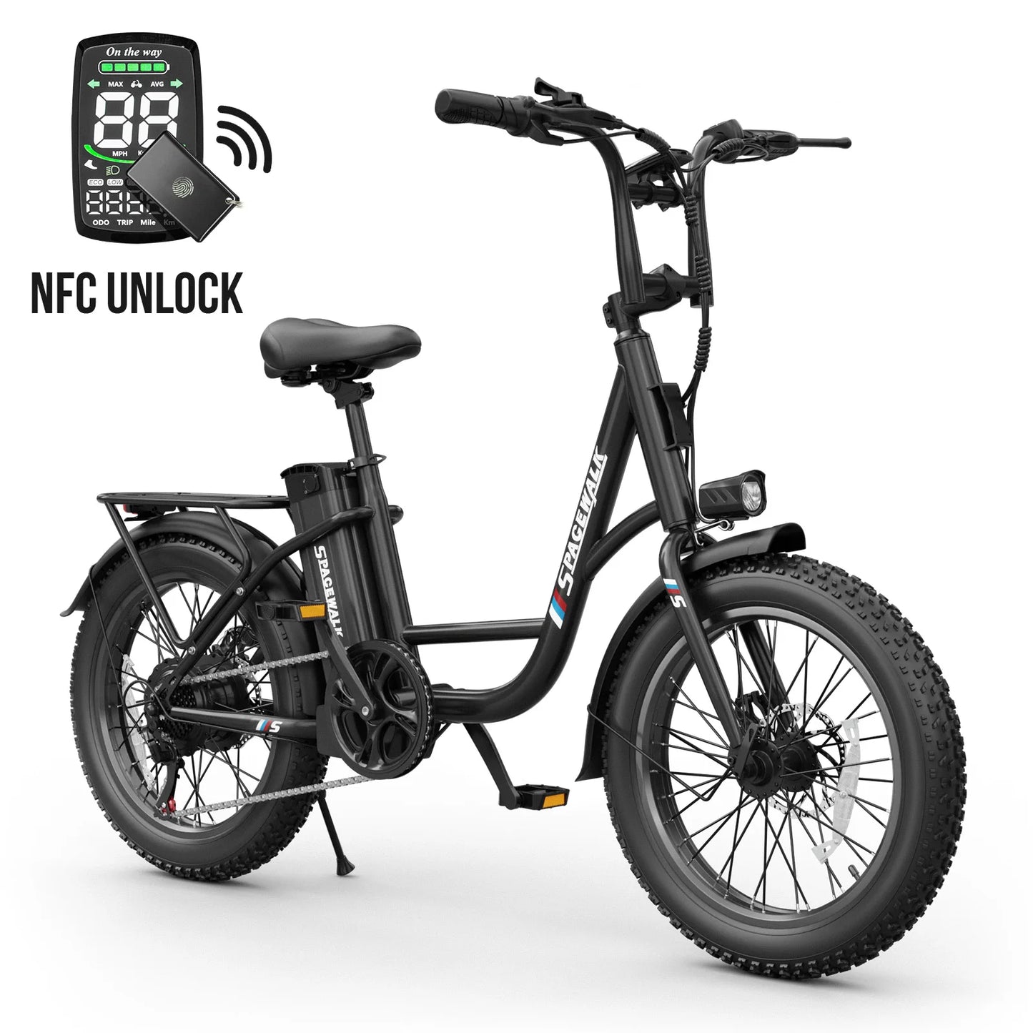 Spacewalk Fat Tire Electric Bike Adults 1500W Peak Motor 28MPH Speed 20x3.0 All Terrain Ebike 48V 13Ah Removable Battery NFC Unlock UL Certified USA Warehouse