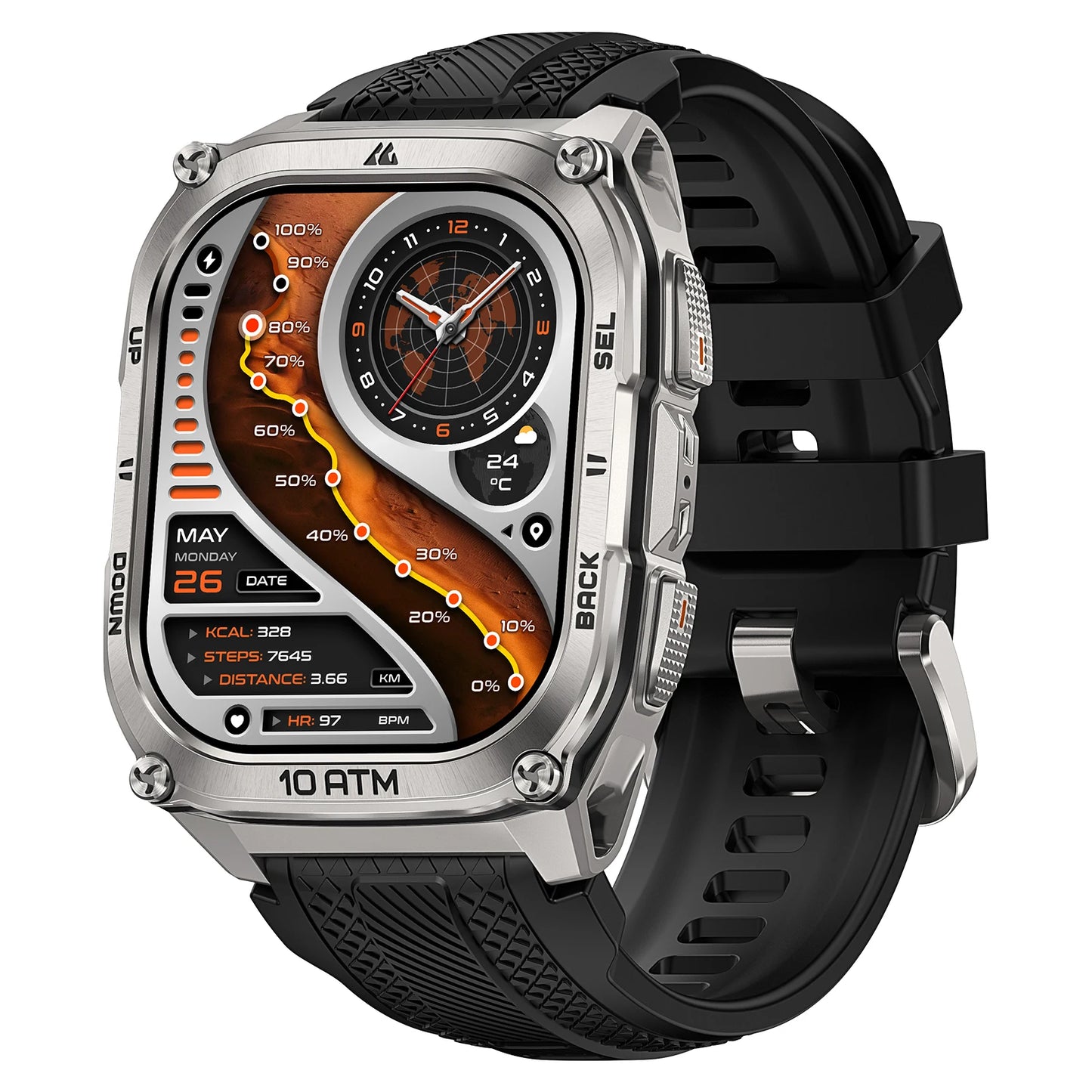KOSPET Tank M4 Smart Watch Stainless Steel GPS Offline Maps 10ATM Waterproof