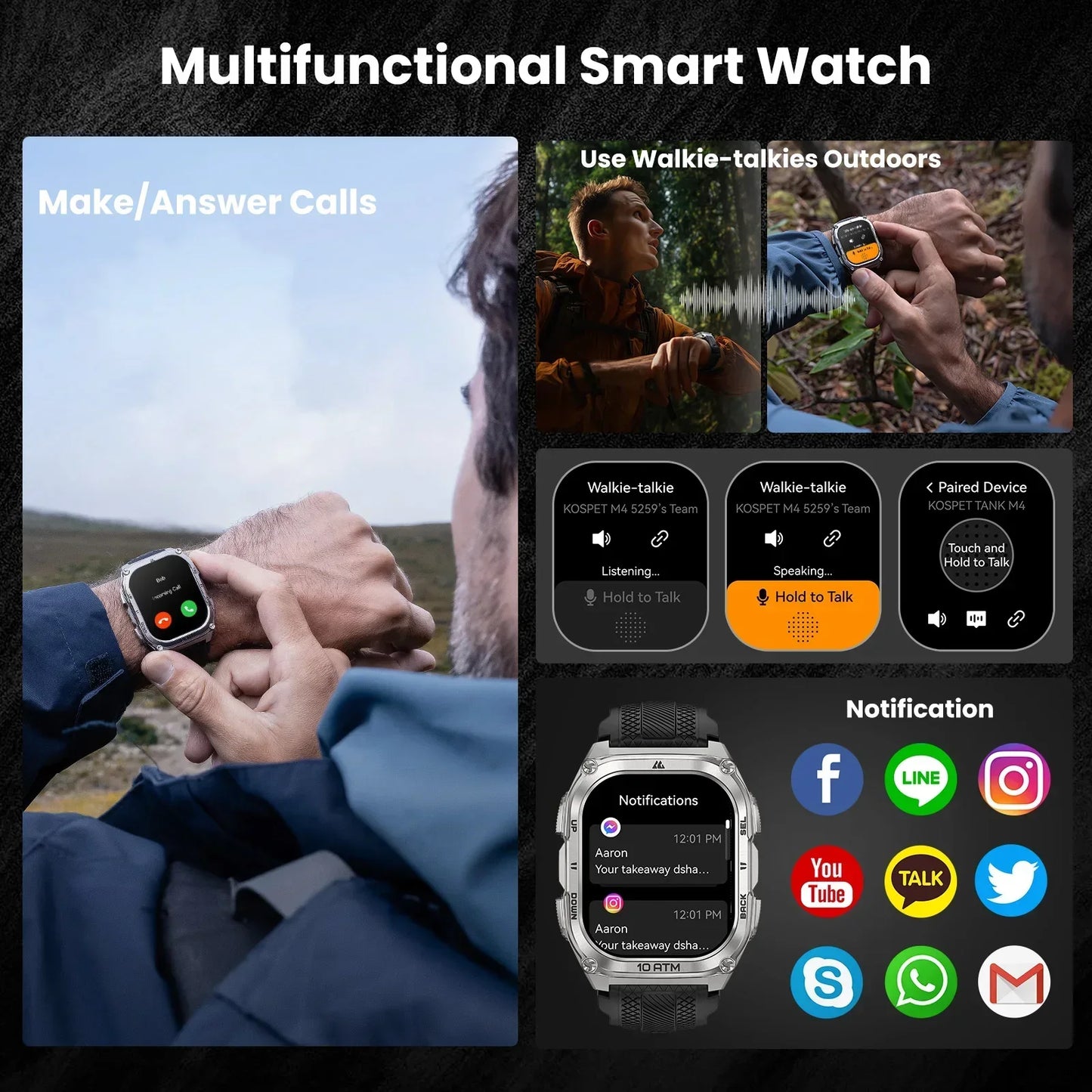 KOSPET Tank M4 Smart Watch Stainless Steel GPS Offline Maps 10ATM Waterproof