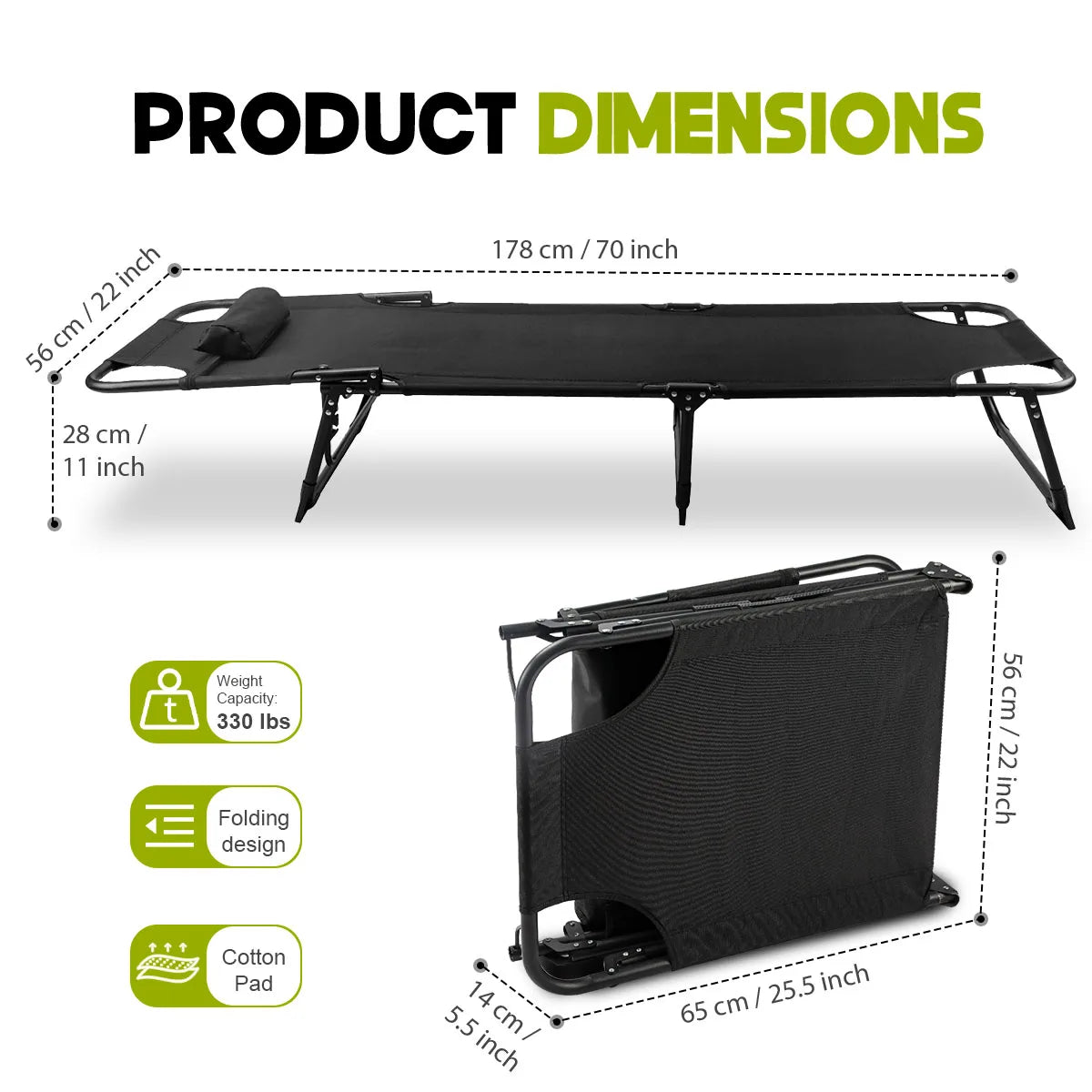Folding Adjustable Camping Lounge Chair with Cushion for Beach and Pool