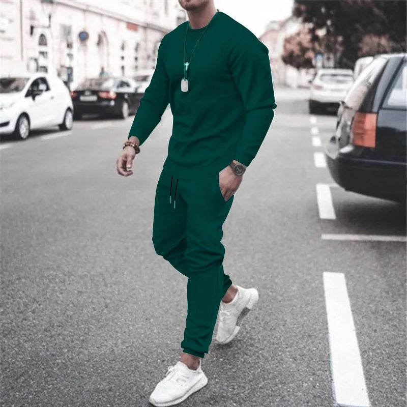 NONECN Men Running Tracksuit Set Sweatshirt Sweatpants Winter Warm