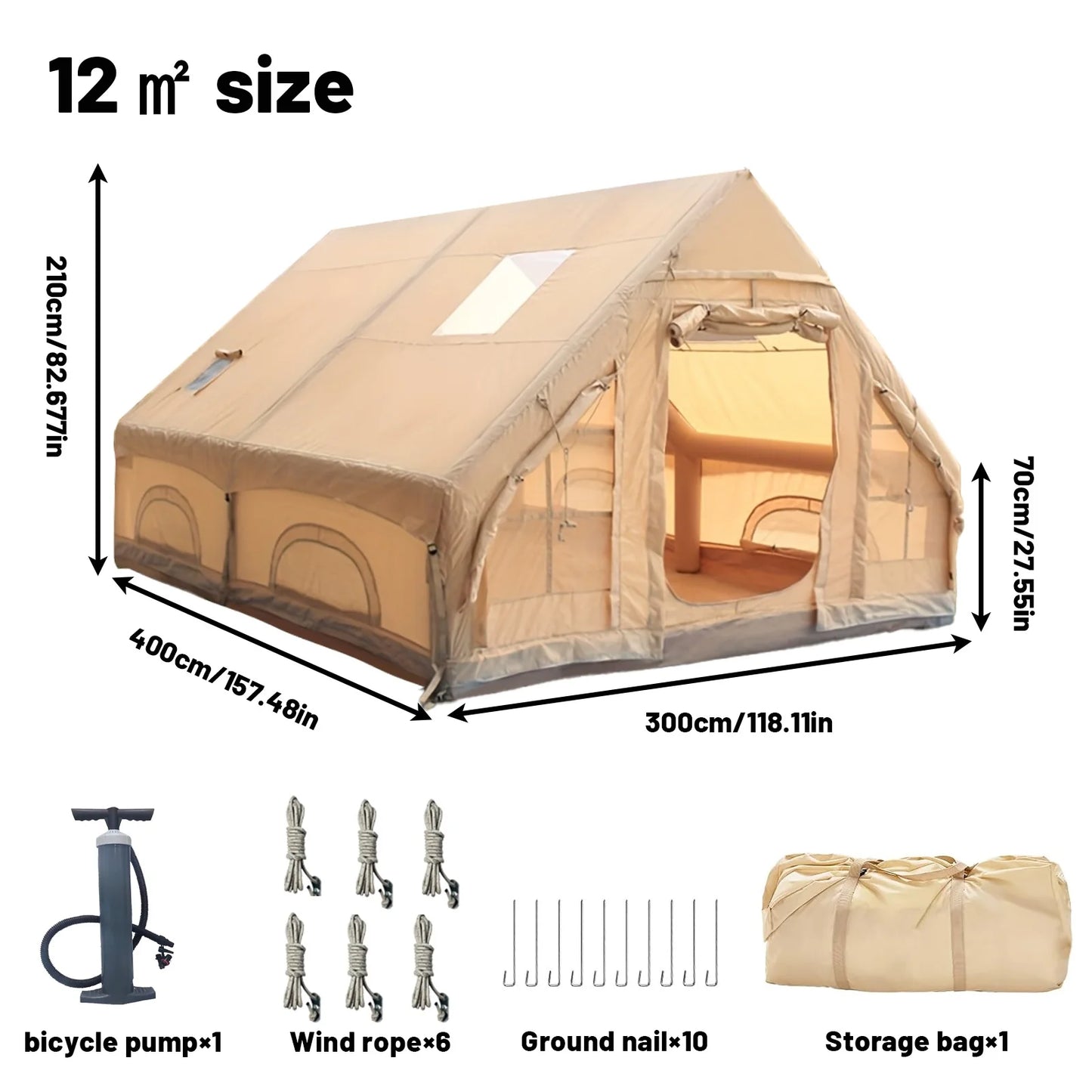 PAKICETUS Inflatable Tent With Skylight, Quick Setup Blow Up Tents With Pump, 4-6 PersonOutdoor Family Luxury Tent