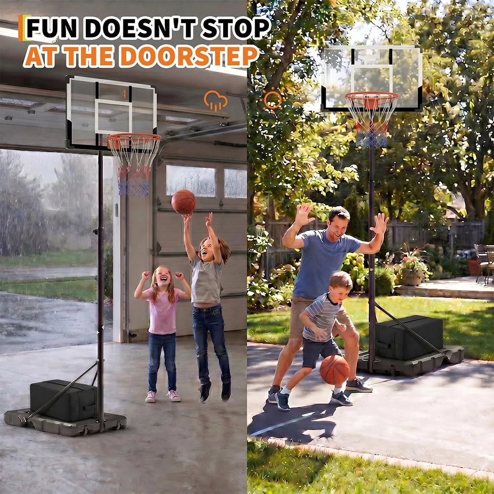 Portable Adjustable Basketball Hoop with Fillable Base and Wheels for Outdoor Play