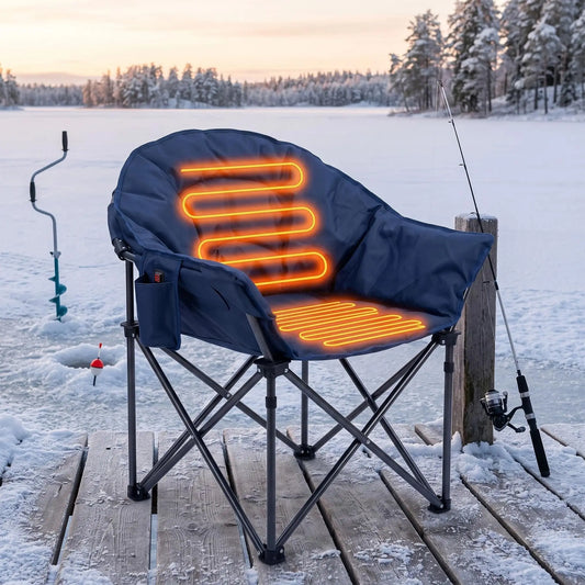 HiMISS Oversized Heated Camping Chair With 3 Heat Levels And Cup Holder