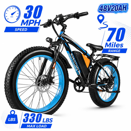 EOEOTWO Electric Bike,1500W Peak Ebikes for Adults, 26'' Fat Tire Best Ebike for Men, 70 Miles with 960Wh Battery, 25-30MPH Max Speed Bicycles, 330LB Capacity