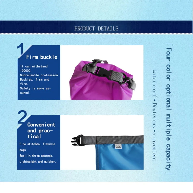 5/10/20/40/70L Waterproof Dry Bag Sack for Camping Drift Trekking Swimming Rafting Kayak River Fishing Outdoor Waterbag Storage