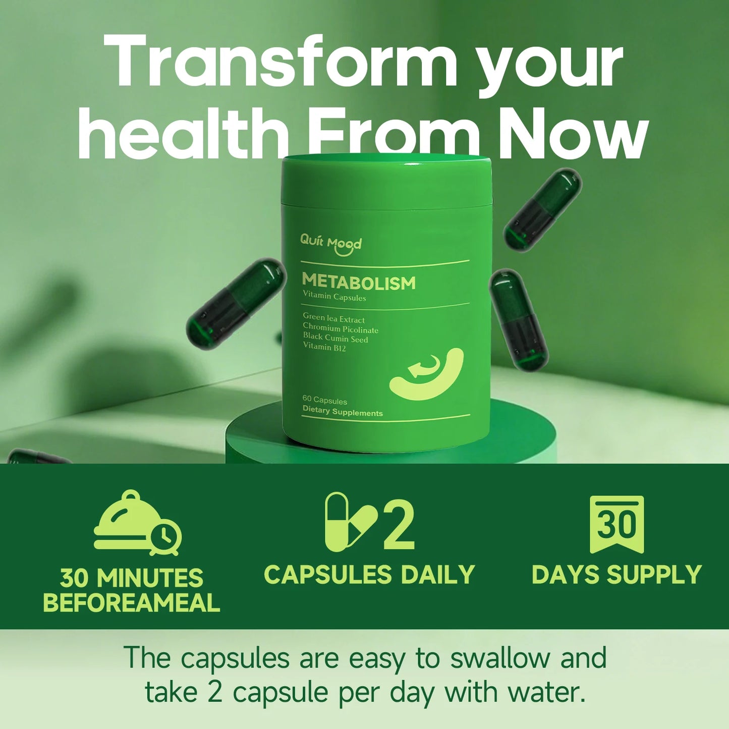 Quit Mood Metabolism Vitamin Capsules With Green Tea Extract Chromium Picolinate