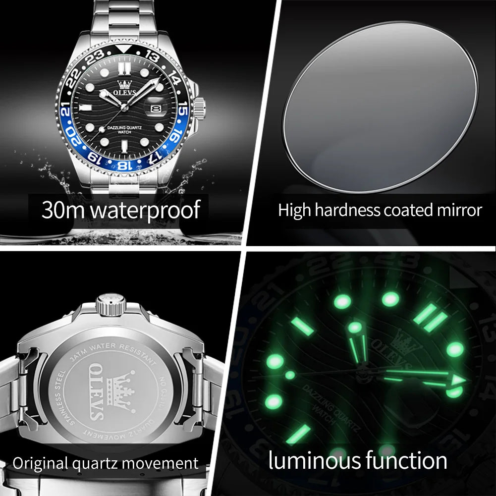 OLEVS 3610 Men Watch Stainless Steel Waterproof Rotating Dial Date Quartz