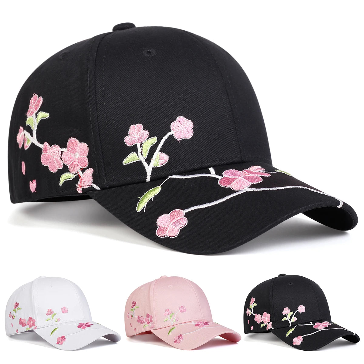 1piece Unisex Peach Blossom Embroidery Baseball Cap Outdoor Adjustable Sunscreen Leisure Hat Spring Autumn Travel Vacation