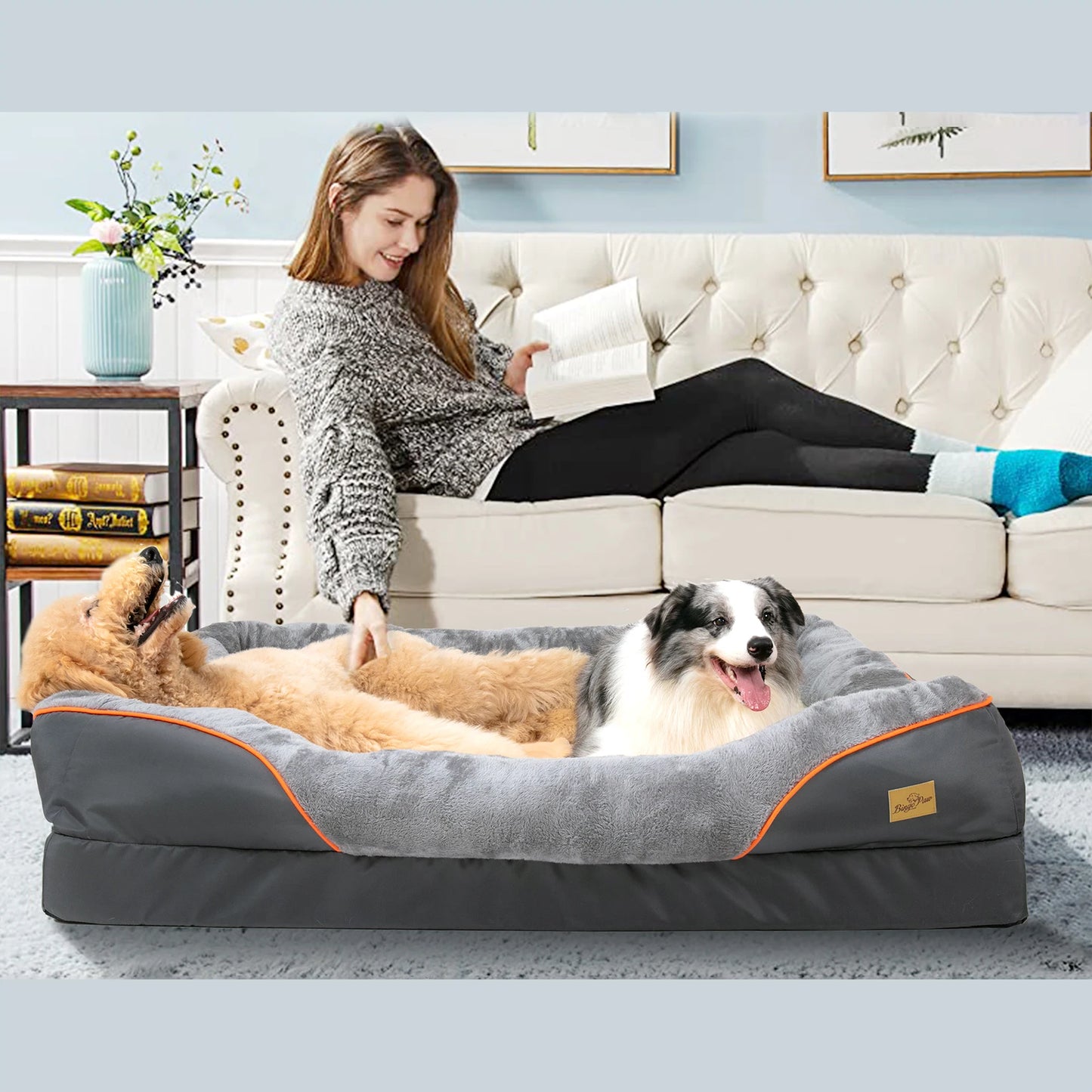 BINGOPAW Large Dog Bed With Warm Fleece Removable Cover Anti Allergy Waterproof