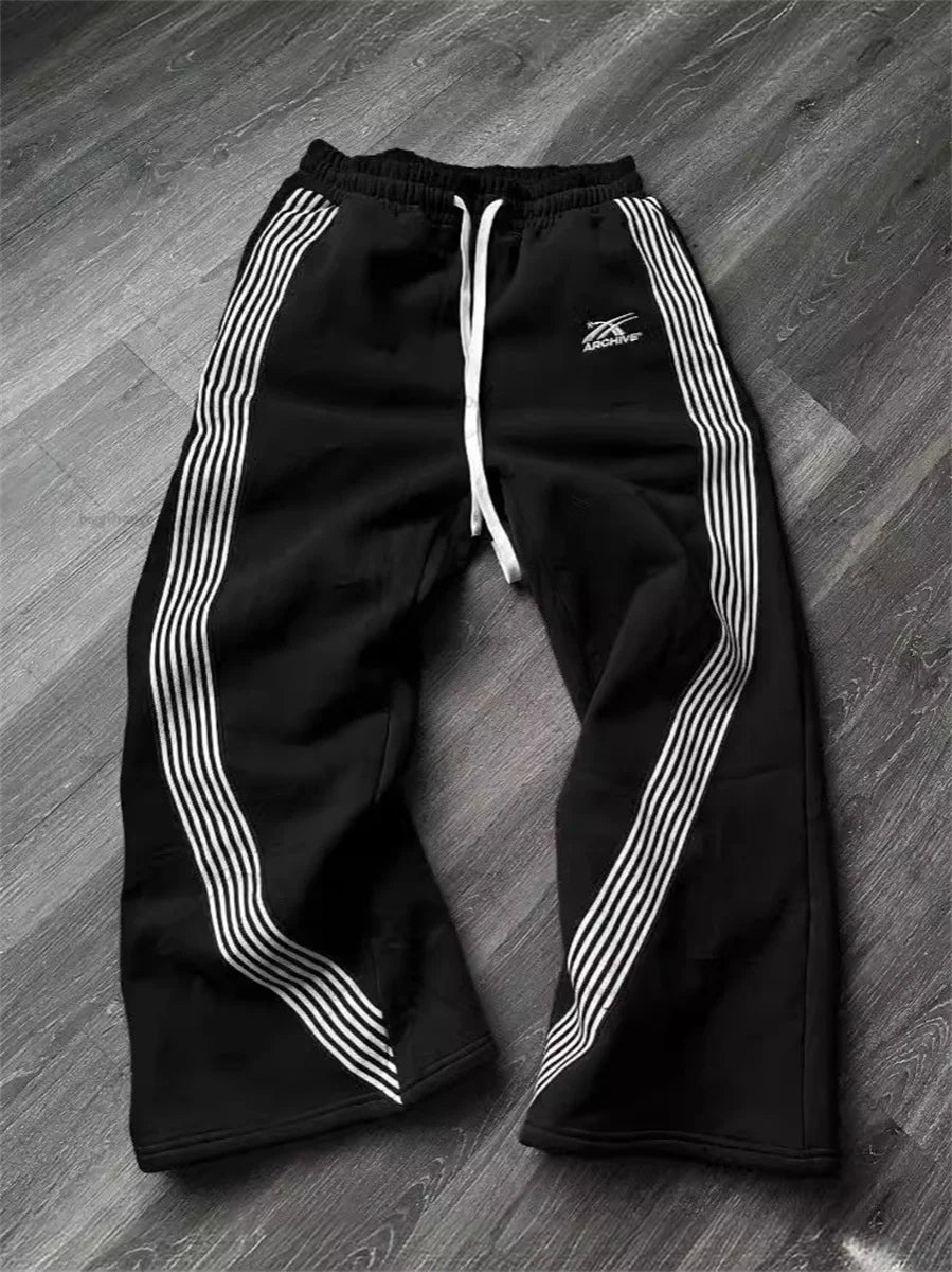 Y2K Embroidered Black Gray Camo Casual Tactical Jogging Sweatpants Drawstring